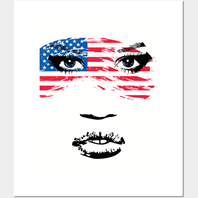 USA Patriot Woman Independence Face July 4th Flag Wall Art by atomguy